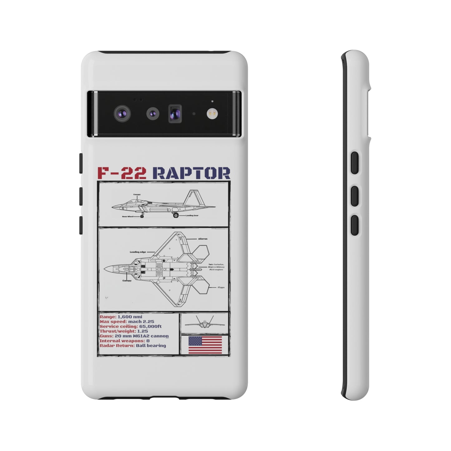 F-22 Raptor schematic rigid Phone Case (USAF colour-ways)