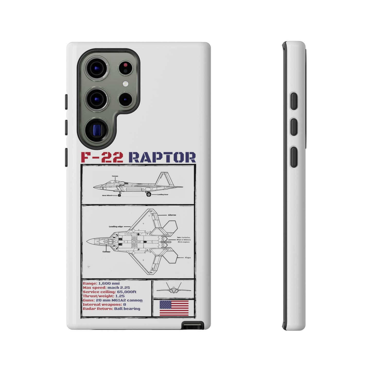 F-22 Raptor schematic rigid Phone Case (USAF colour-ways)