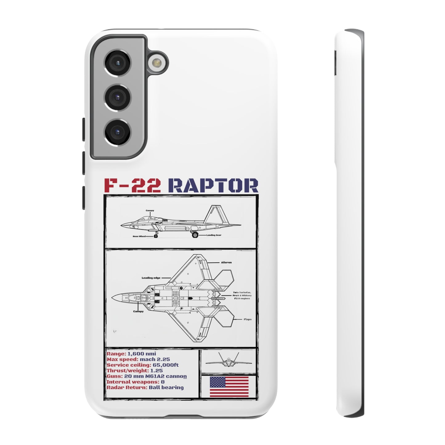 F-22 Raptor schematic rigid Phone Case (USAF colour-ways)