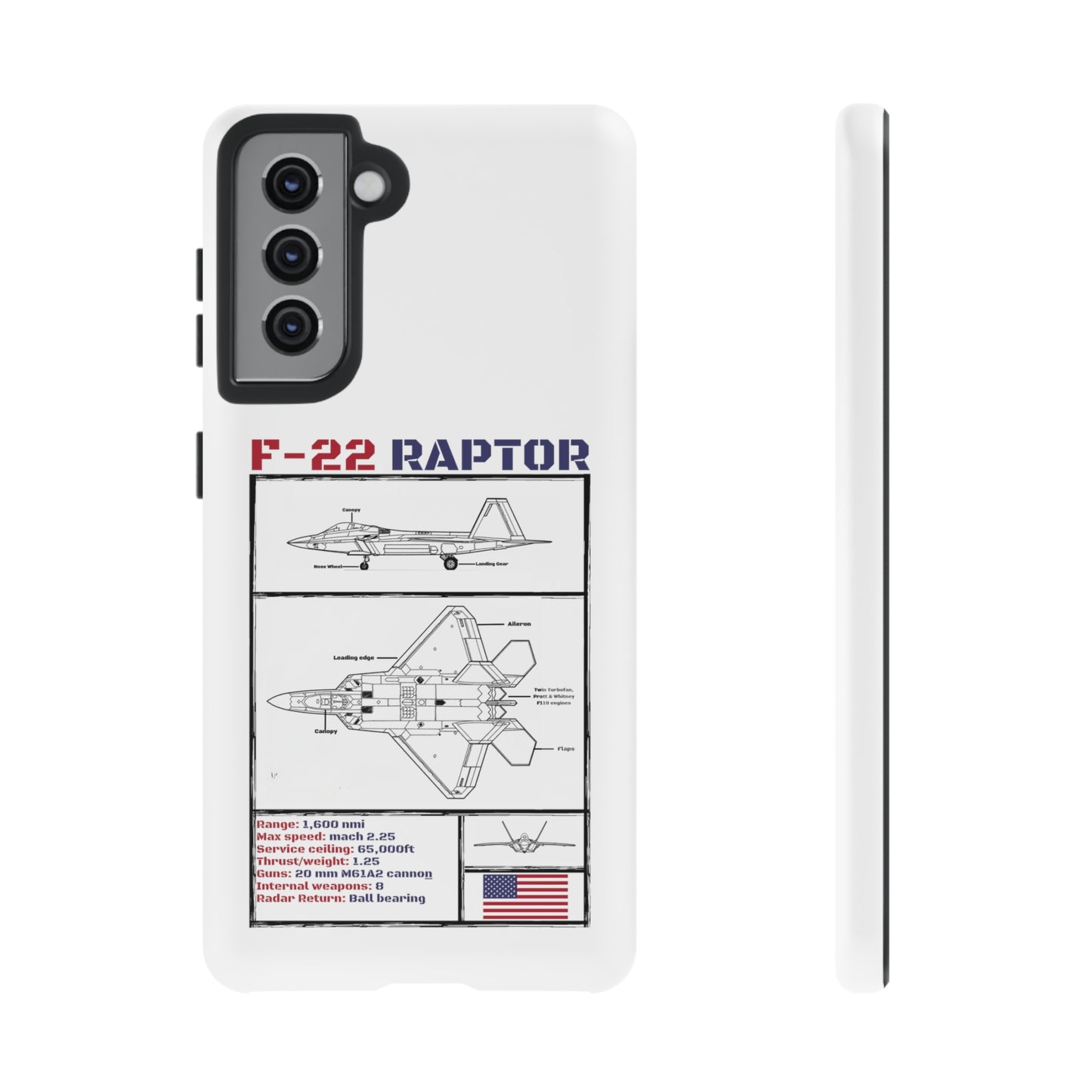 F-22 Raptor schematic rigid Phone Case (USAF colour-ways)