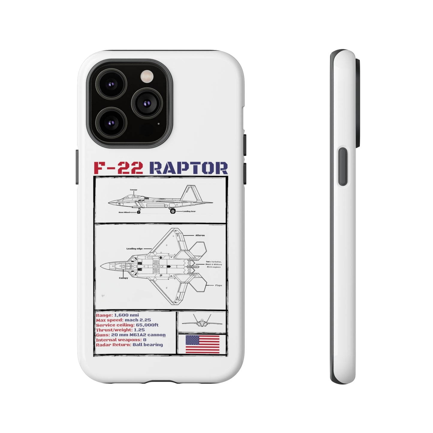 F-22 Raptor schematic rigid Phone Case (USAF colour-ways)