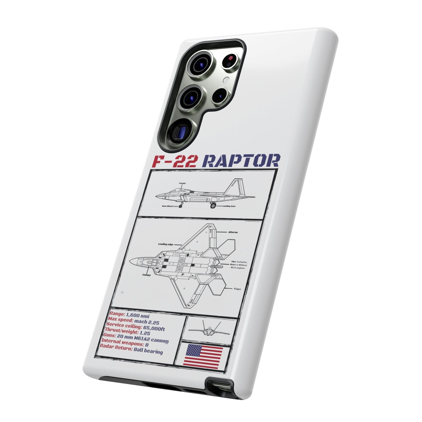 F-22 Raptor schematic rigid Phone Case (USAF colour-ways)