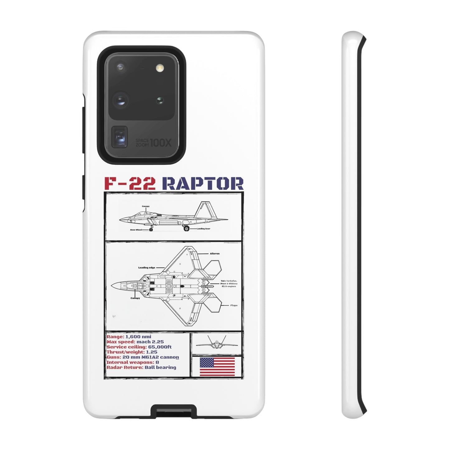 F-22 Raptor schematic rigid Phone Case (USAF colour-ways)