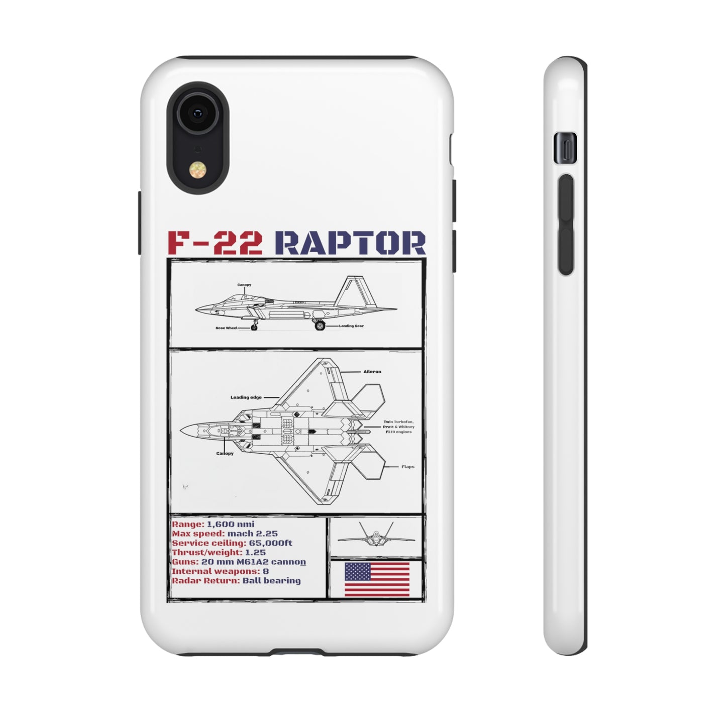 F-22 Raptor schematic rigid Phone Case (USAF colour-ways)