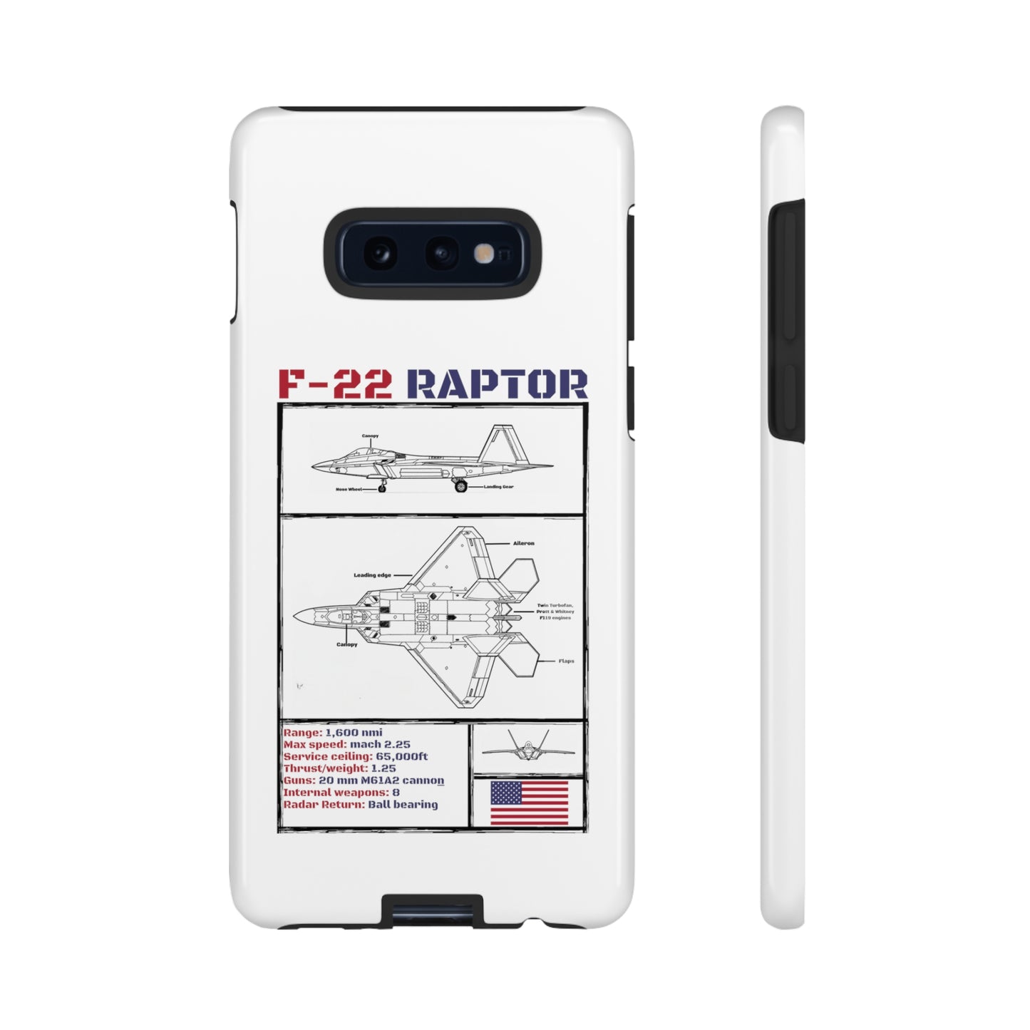 F-22 Raptor schematic rigid Phone Case (USAF colour-ways)