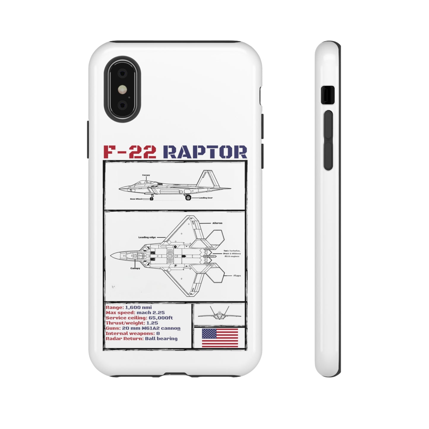 F-22 Raptor schematic rigid Phone Case (USAF colour-ways)