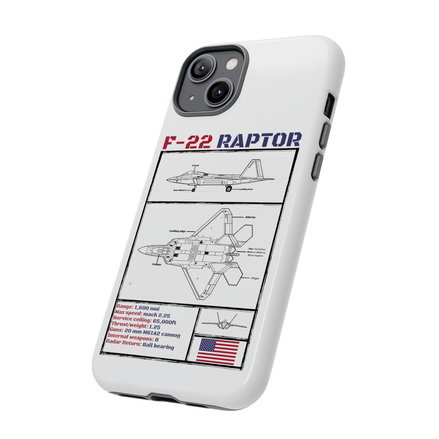 F-22 Raptor schematic rigid Phone Case (USAF colour-ways)