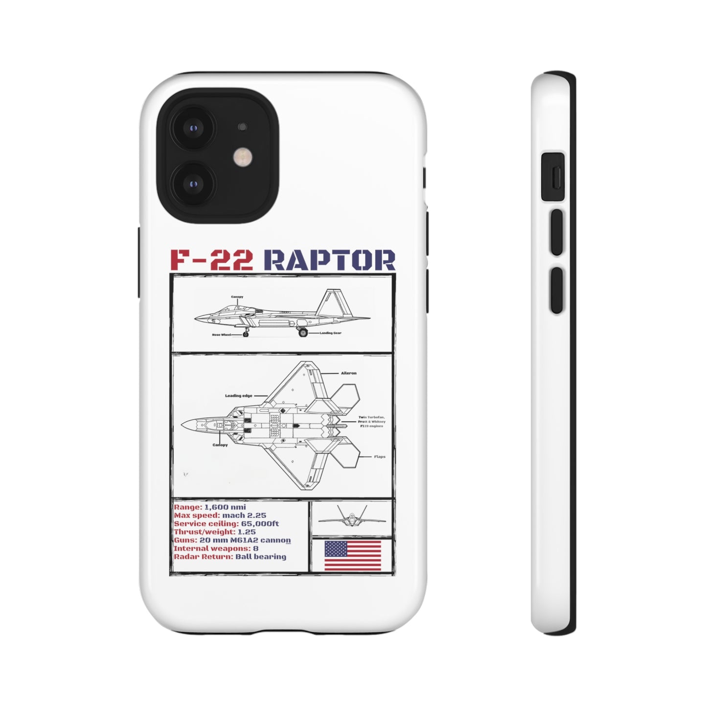 F-22 Raptor schematic rigid Phone Case (USAF colour-ways)