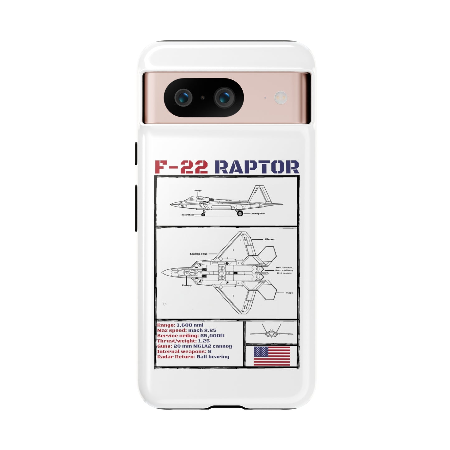 F-22 Raptor schematic rigid Phone Case (USAF colour-ways)