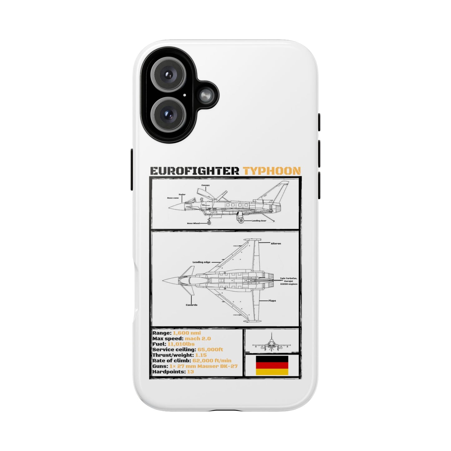 Eurofighter typhoon Schematic edition phone case (Luftwaffe Colour-Way)