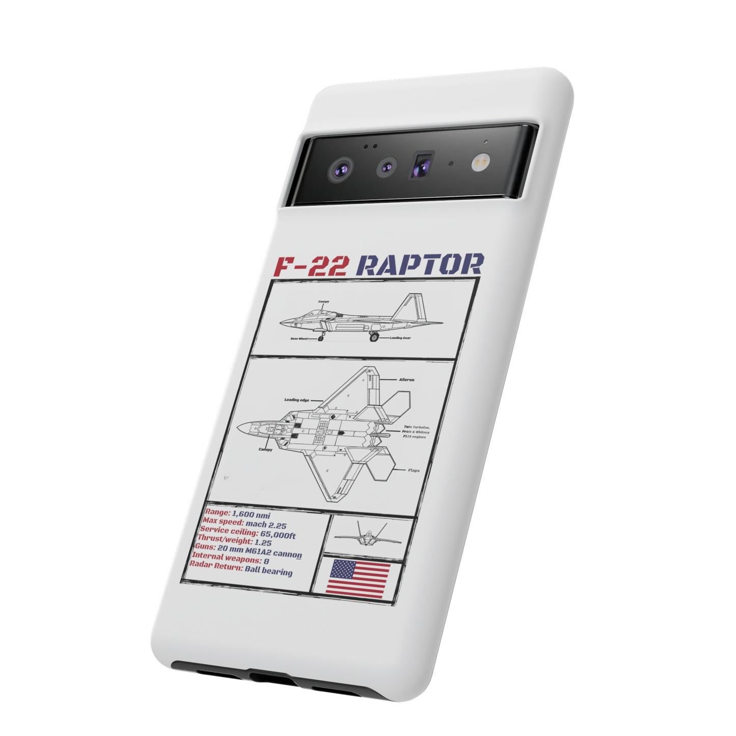 F-22 Raptor schematic rigid Phone Case (USAF colour-ways)