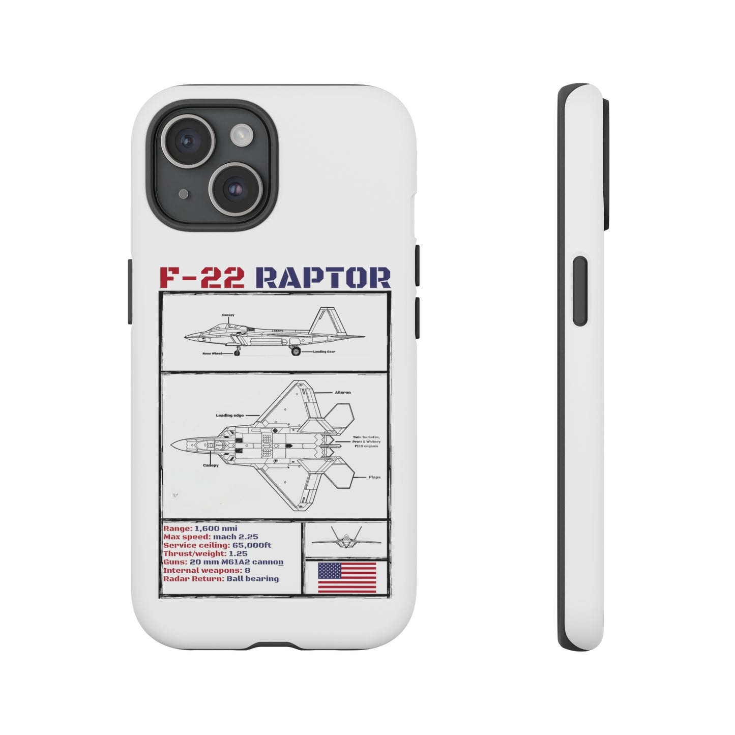 F-22 Raptor schematic rigid Phone Case (USAF colour-ways)