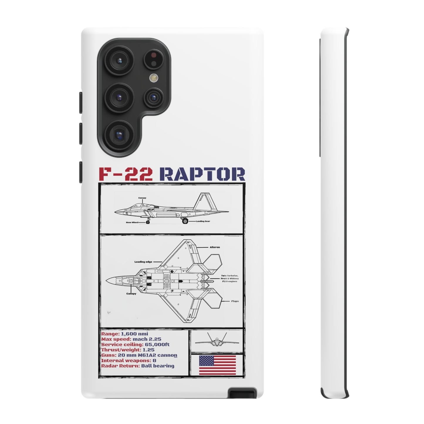 F-22 Raptor schematic rigid Phone Case (USAF colour-ways)