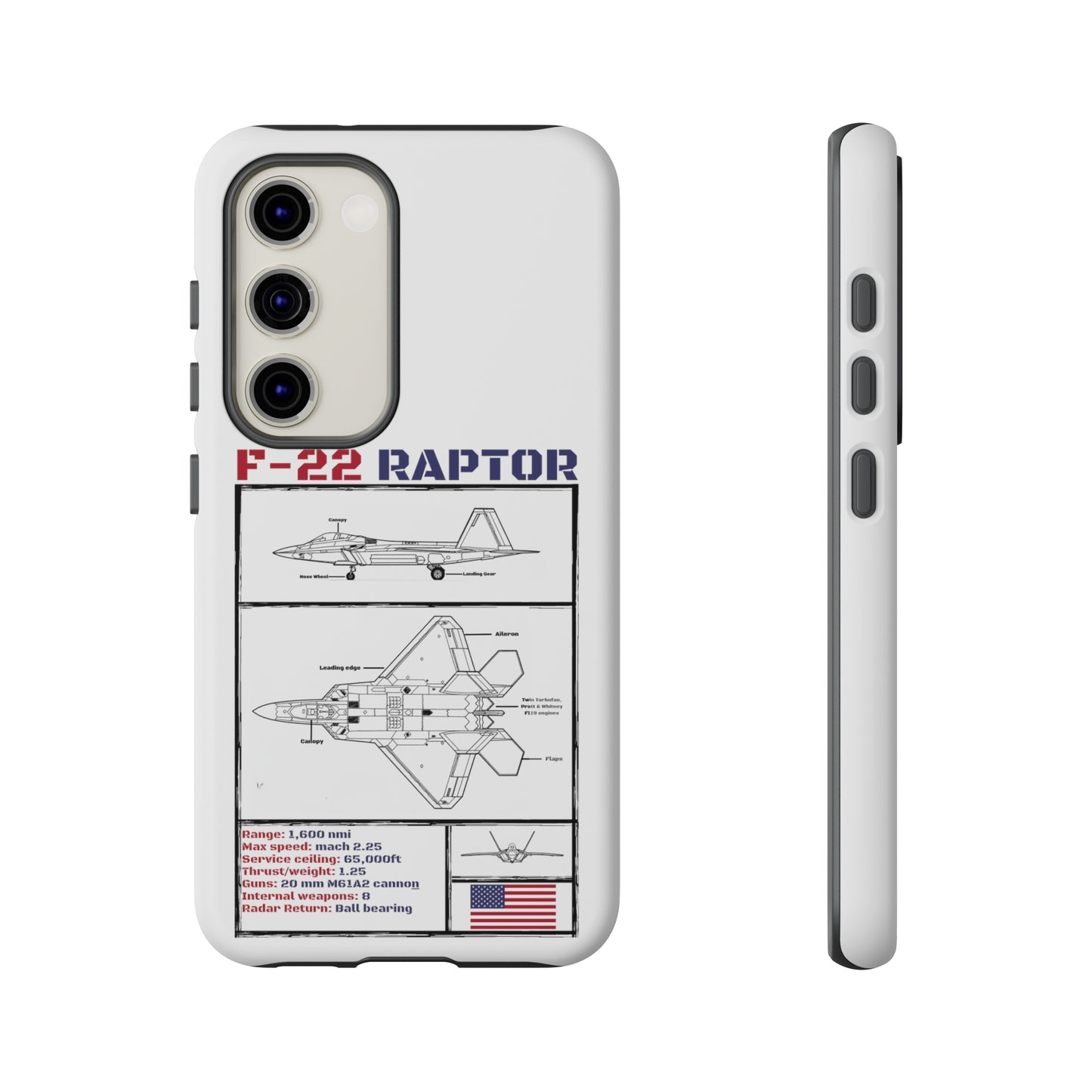 F-22 Raptor schematic rigid Phone Case (USAF colour-ways)