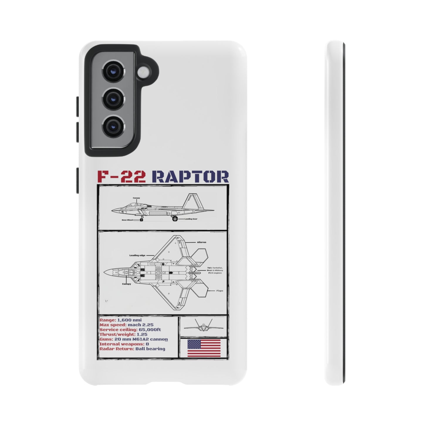 F-22 Raptor schematic rigid Phone Case (USAF colour-ways)