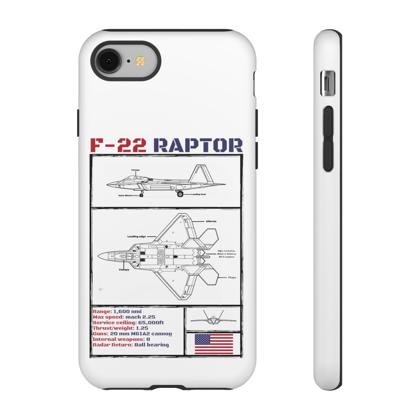 F-22 Raptor schematic rigid Phone Case (USAF colour-ways)