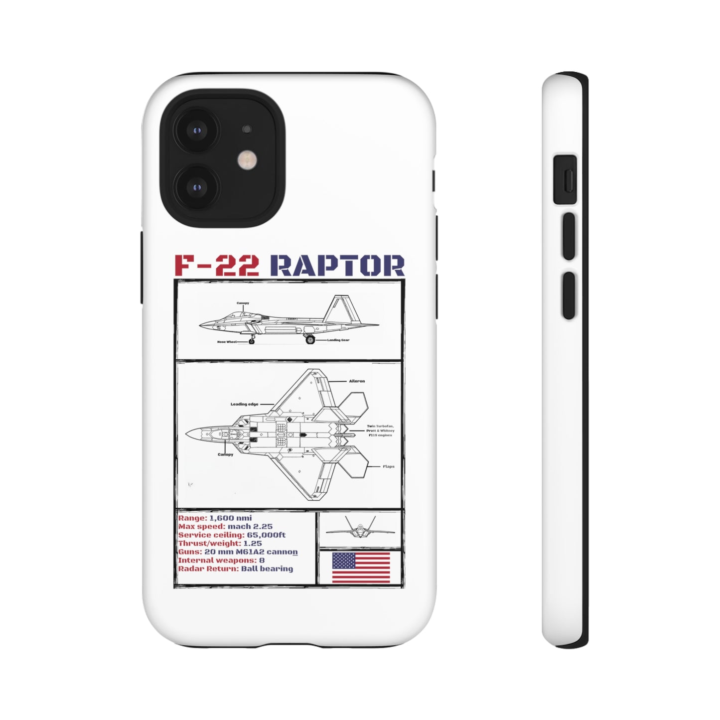 F-22 Raptor schematic rigid Phone Case (USAF colour-ways)