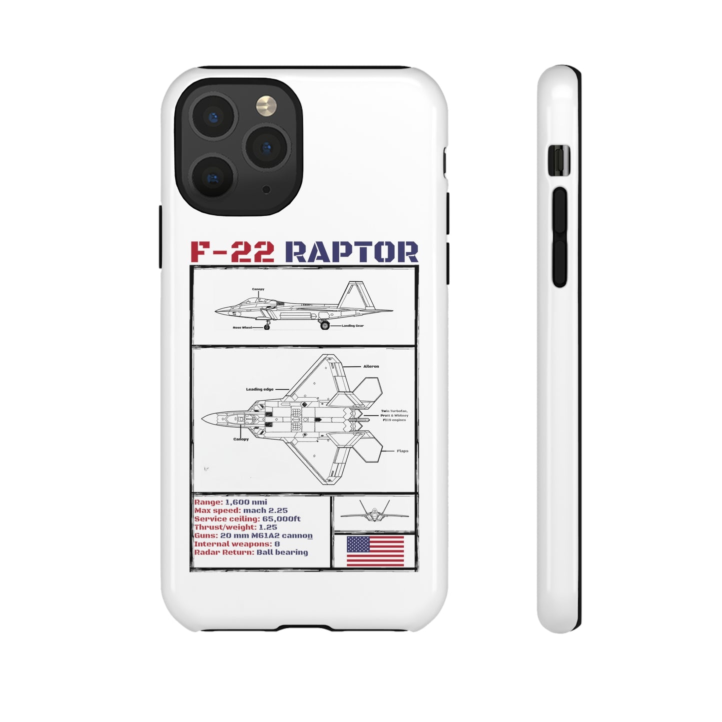 F-22 Raptor schematic rigid Phone Case (USAF colour-ways)