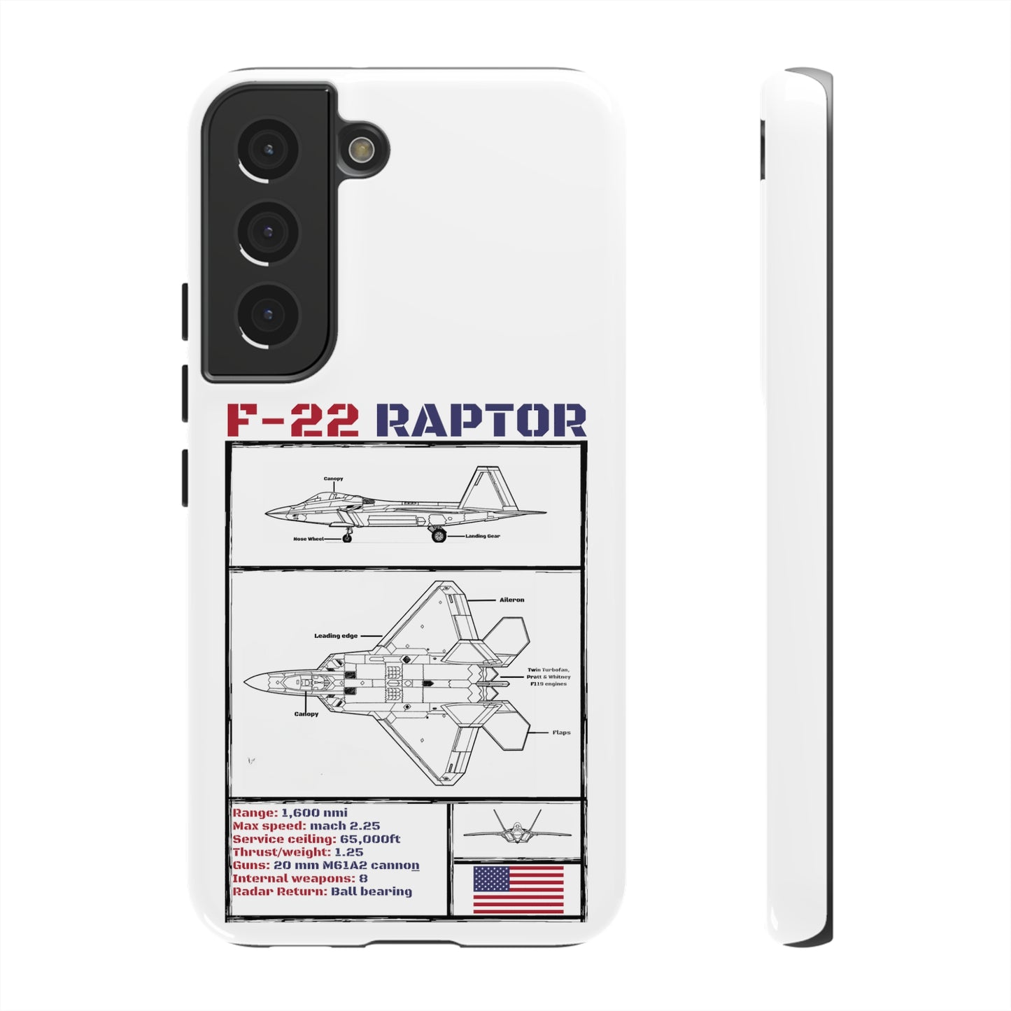 F-22 Raptor schematic rigid Phone Case (USAF colour-ways)