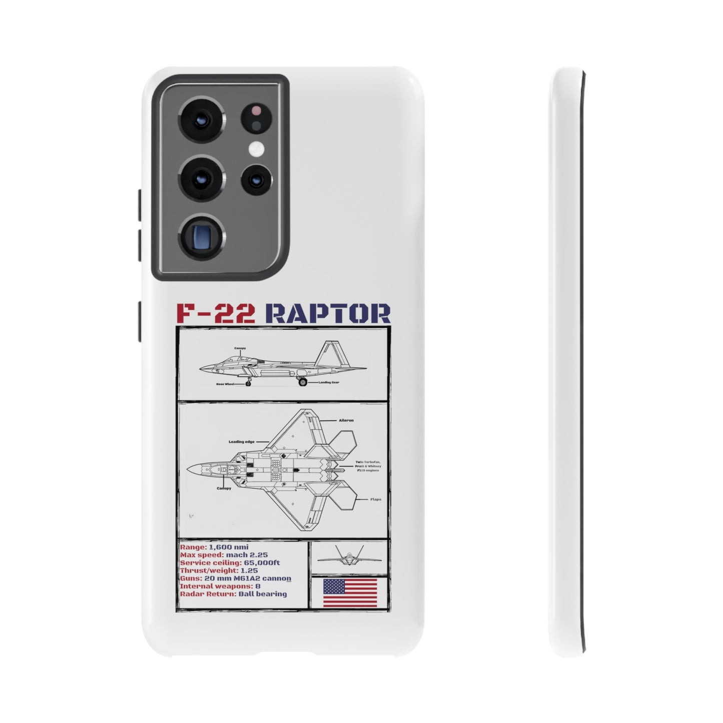 F-22 Raptor schematic rigid Phone Case (USAF colour-ways)