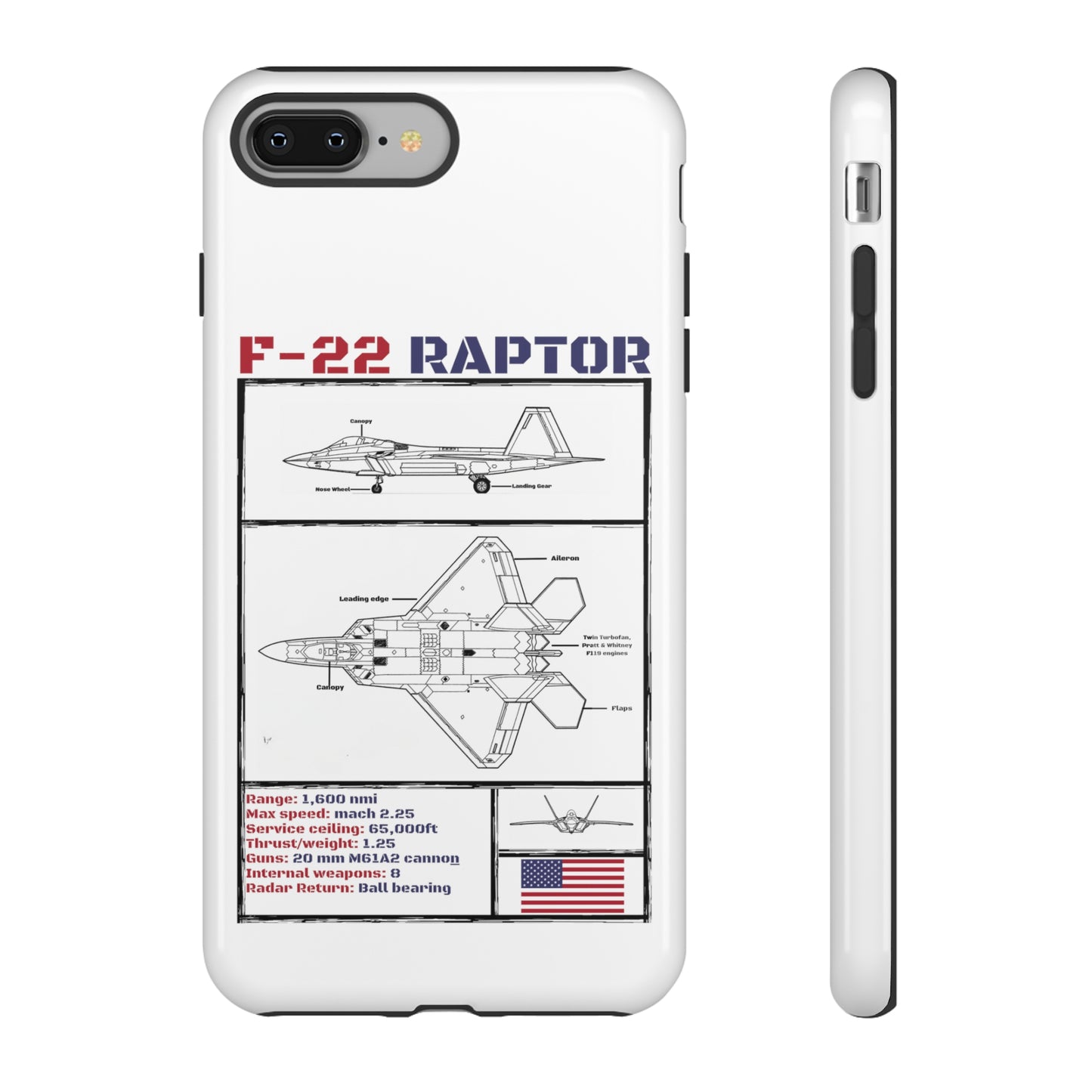 F-22 Raptor schematic rigid Phone Case (USAF colour-ways)