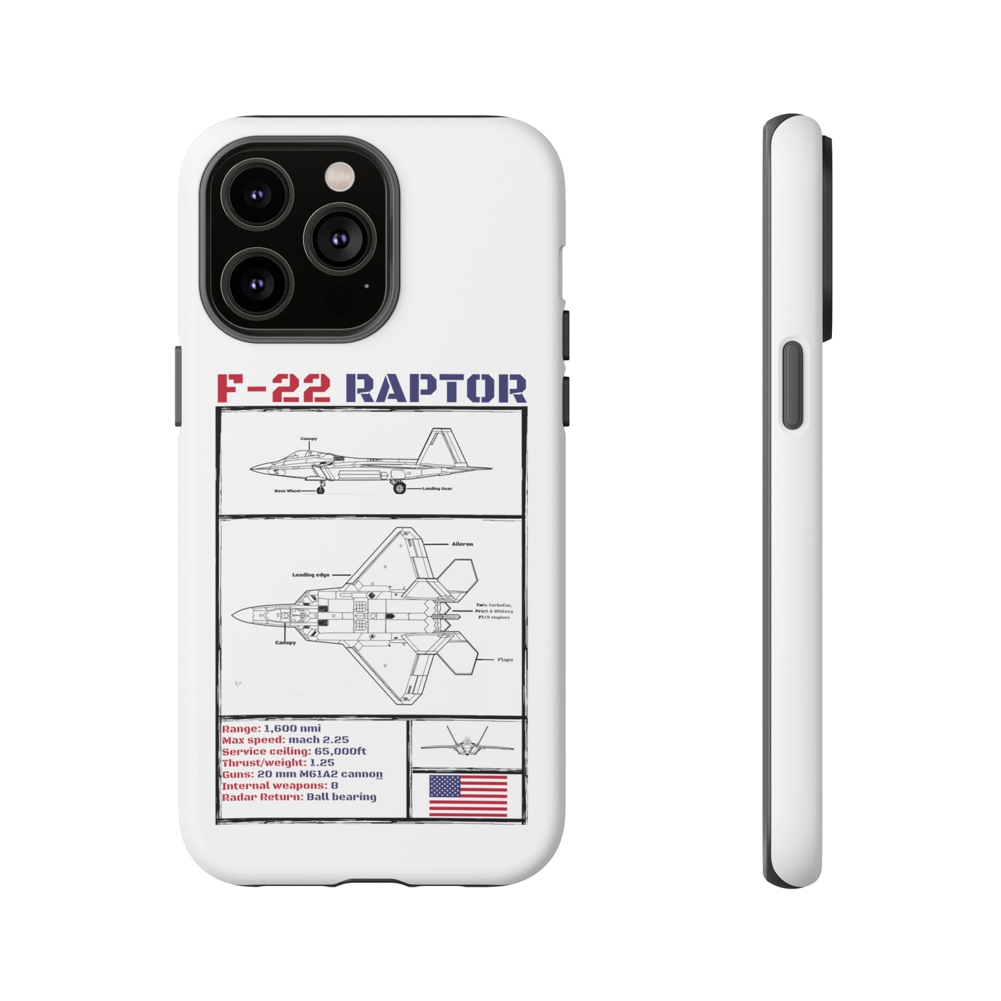 F-22 Raptor schematic rigid Phone Case (USAF colour-ways)