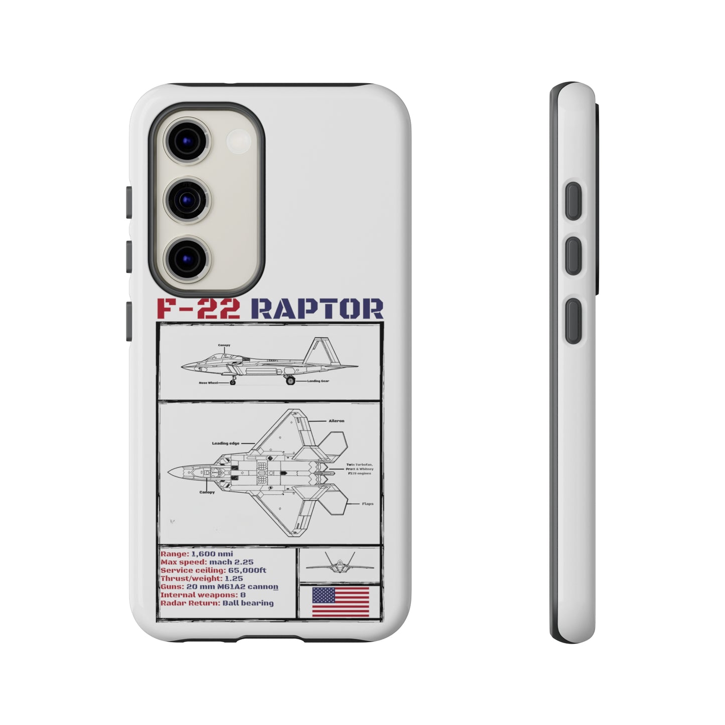 F-22 Raptor schematic rigid Phone Case (USAF colour-ways)