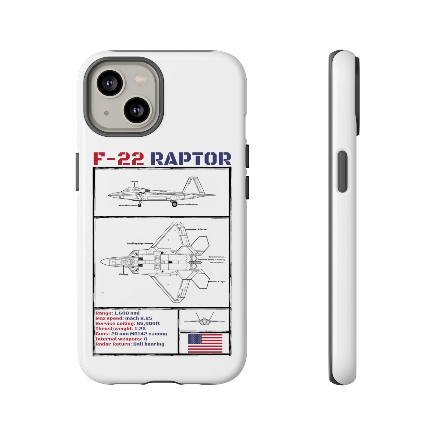 F-22 Raptor schematic rigid Phone Case (USAF colour-ways)