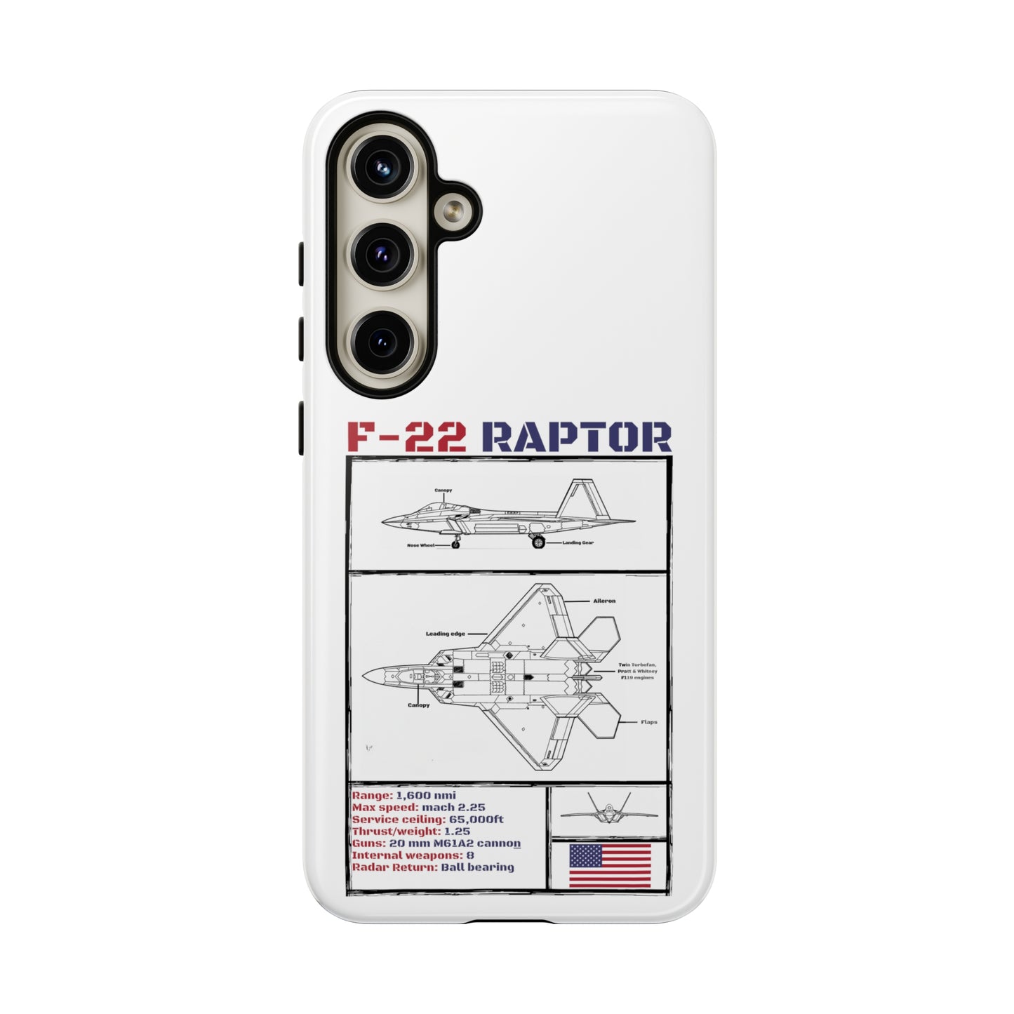 F-22 Raptor schematic rigid Phone Case (USAF colour-ways)