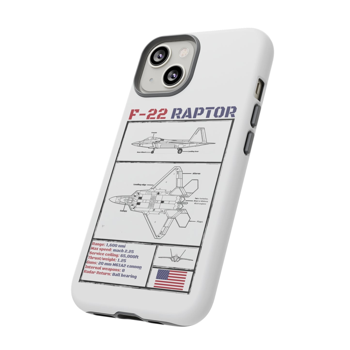 F-22 Raptor schematic rigid Phone Case (USAF colour-ways)